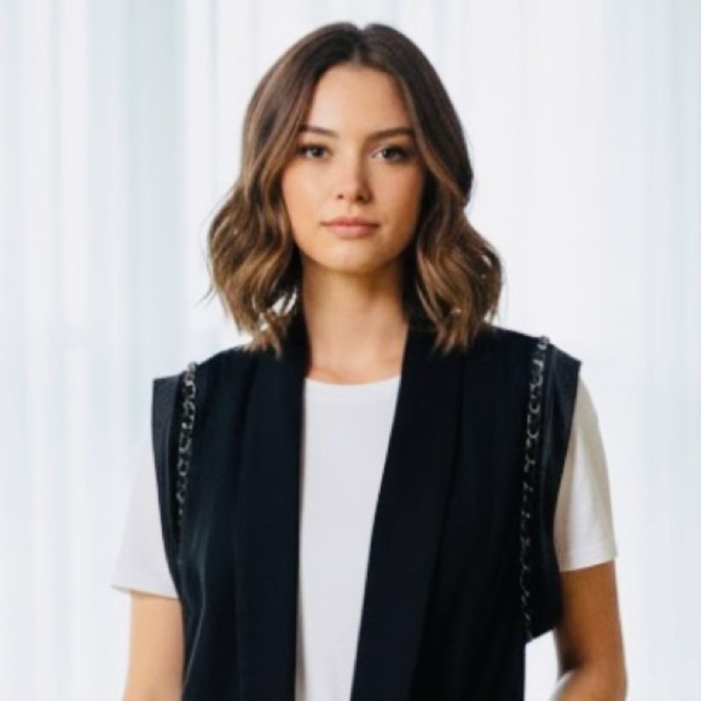 Black Sleeveless Vest with Chain Detail